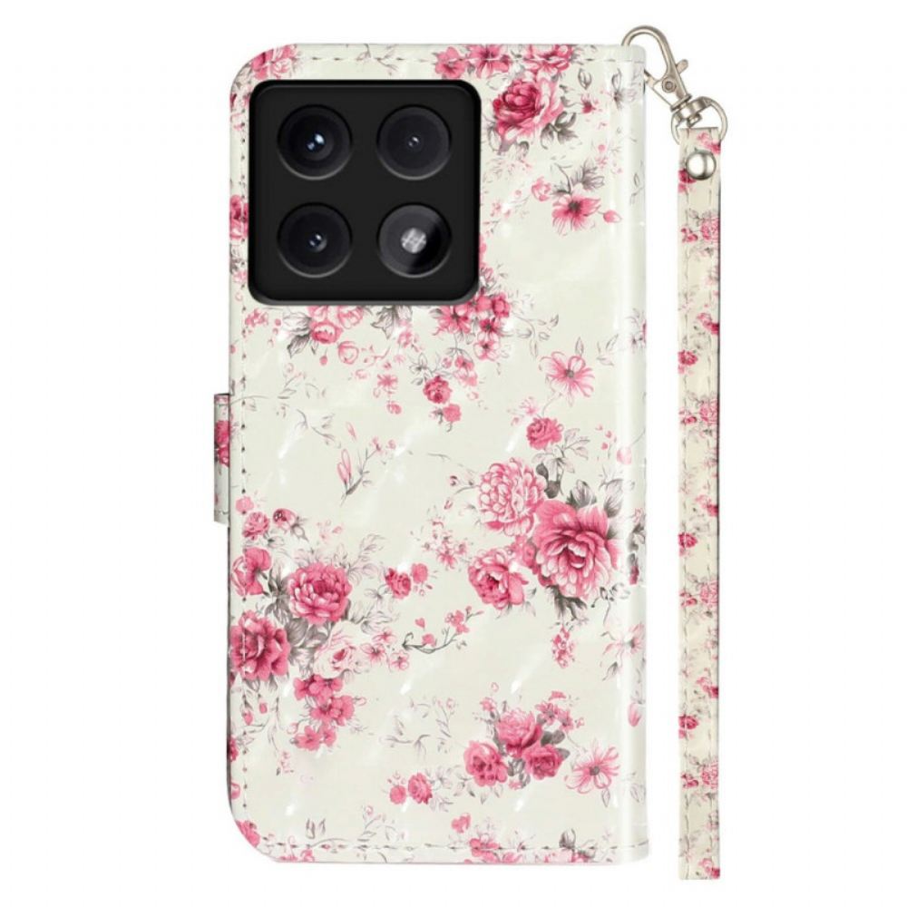 Kožený Kryt Na Xiaomi 14t Růžové Květy S Páskem