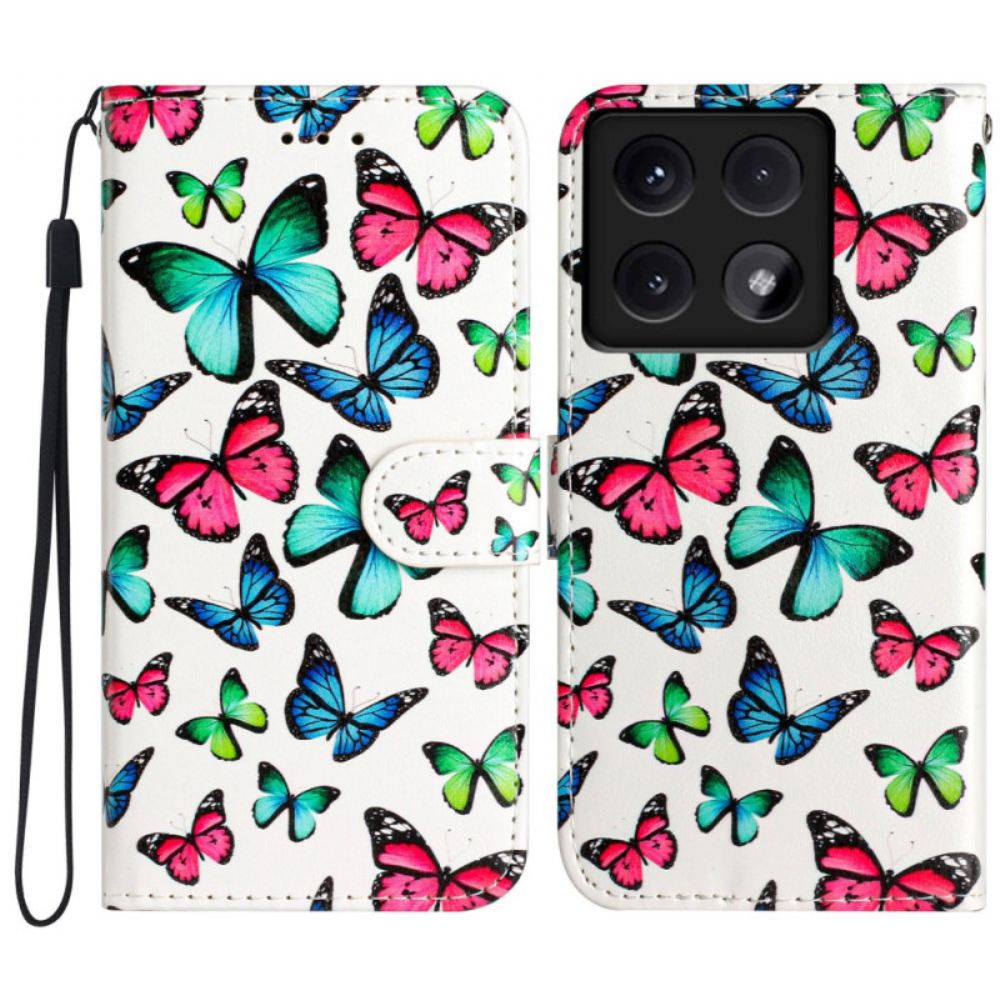 Kožený Kryt Xiaomi 14t Barevní Motýli