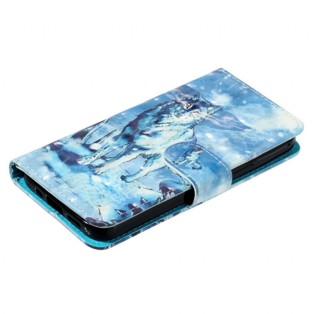 Kožený Kryt Xiaomi 14t Připoutaný Sněžný Vlk