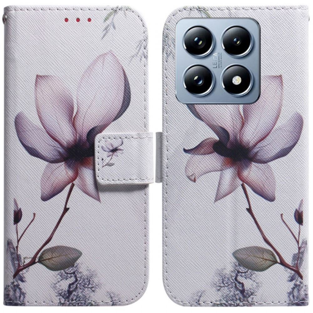 Kožený Kryt Xiaomi 14t Růžový Květ