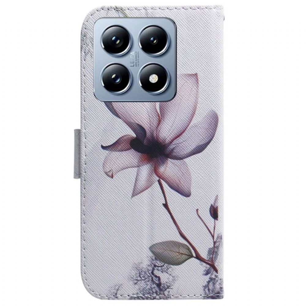 Kožený Kryt Xiaomi 14t Růžový Květ