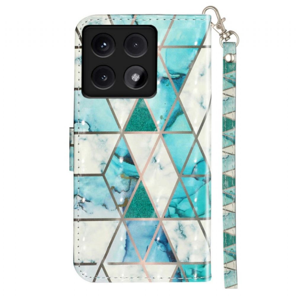 Kožený Kryt Xiaomi 14t Zelený Mramor S Popruhem