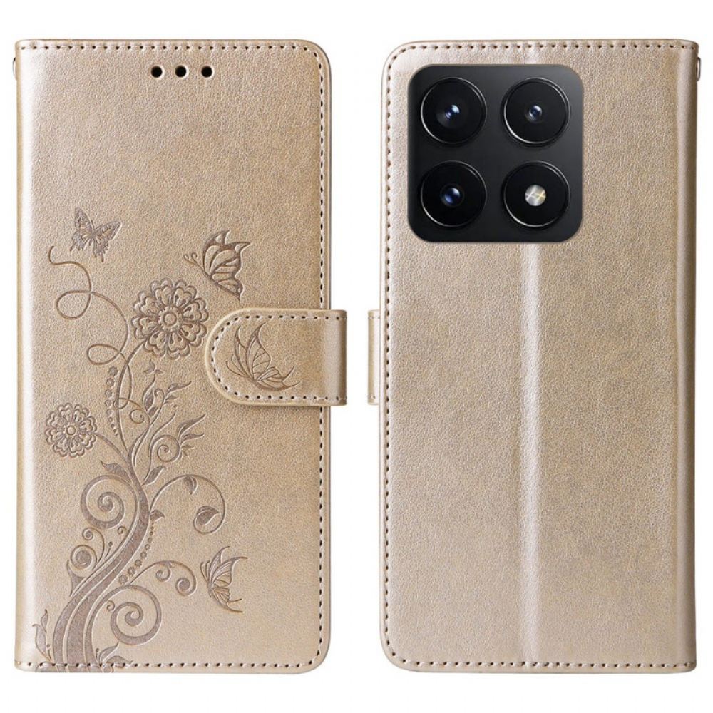 Peněženková Pouzdra Xiaomi 14t Květiny S Popruhem