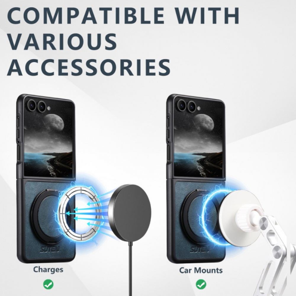 Kryt Na Samsung Galaxy Z Flip 7 Kompatibilní S Magsafe Kožený Efekt Držák Na Prsteny Suteni