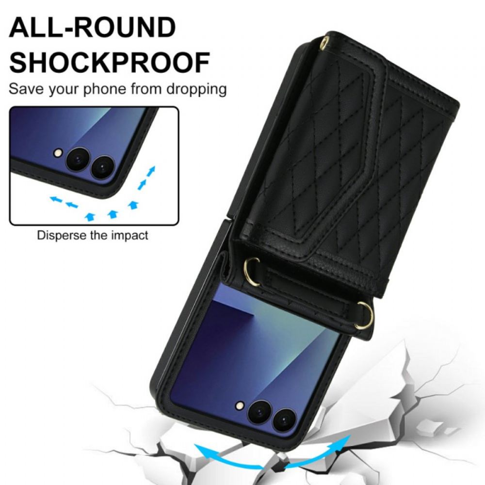 Kryt Na Samsung Galaxy Z Flip 7 Polstrované Pouzdro Na Karty A Ramenní Popruh