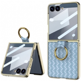 Kryt Na Samsung Galaxy Z Flip 7 Tkaná Textura S Držákem Na Prsteny