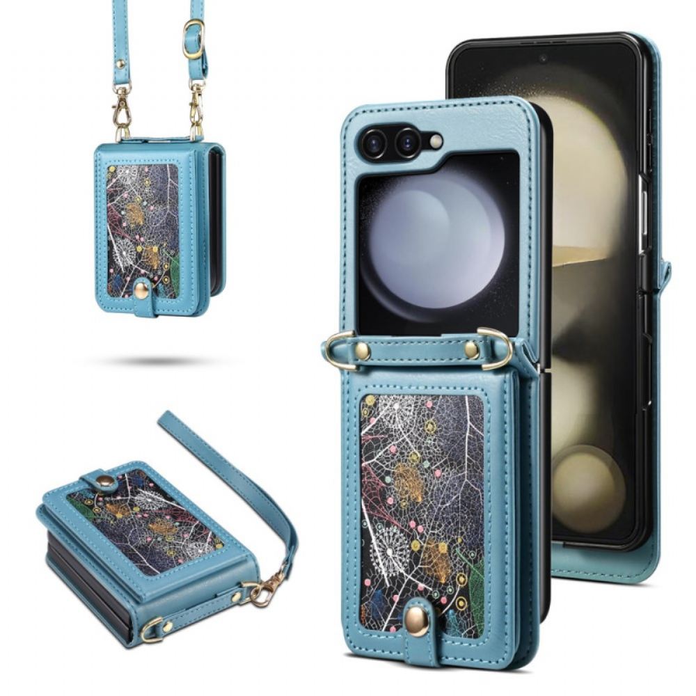 Kryt Samsung Galaxy Z Flip 7 Mramorový Držák Na Karty A Ramenní Popruh