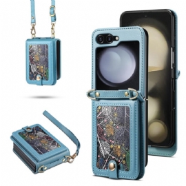 Kryt Samsung Galaxy Z Flip 7 Mramorový Držák Na Karty A Ramenní Popruh