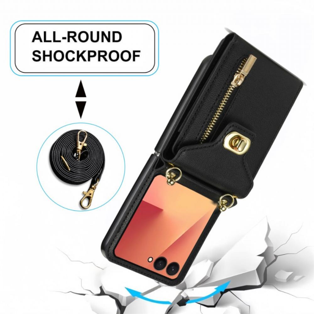Kryt Samsung Galaxy Z Flip 7 Peněženka Na Zip A Ramenní Popruh