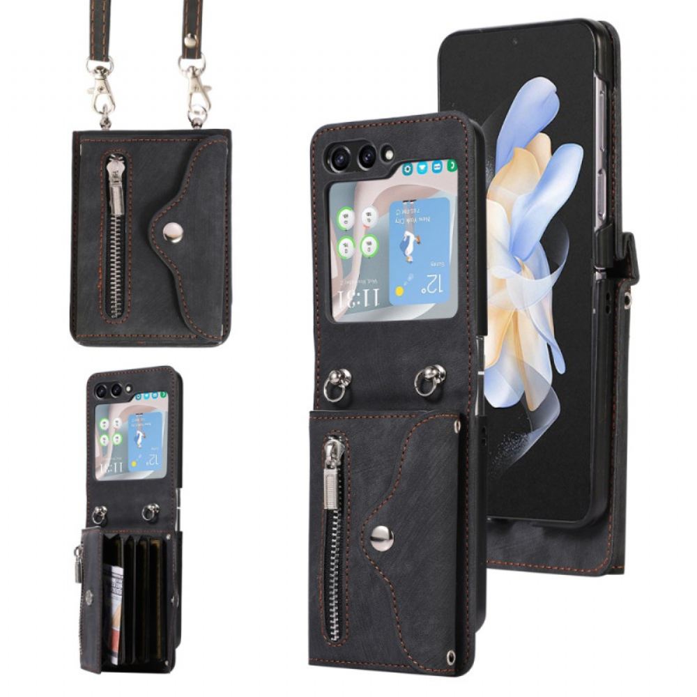 Kryt Samsung Galaxy Z Flip 7 Peněženka Se Šňůrkou Na Krk A Ramenním Popruhem