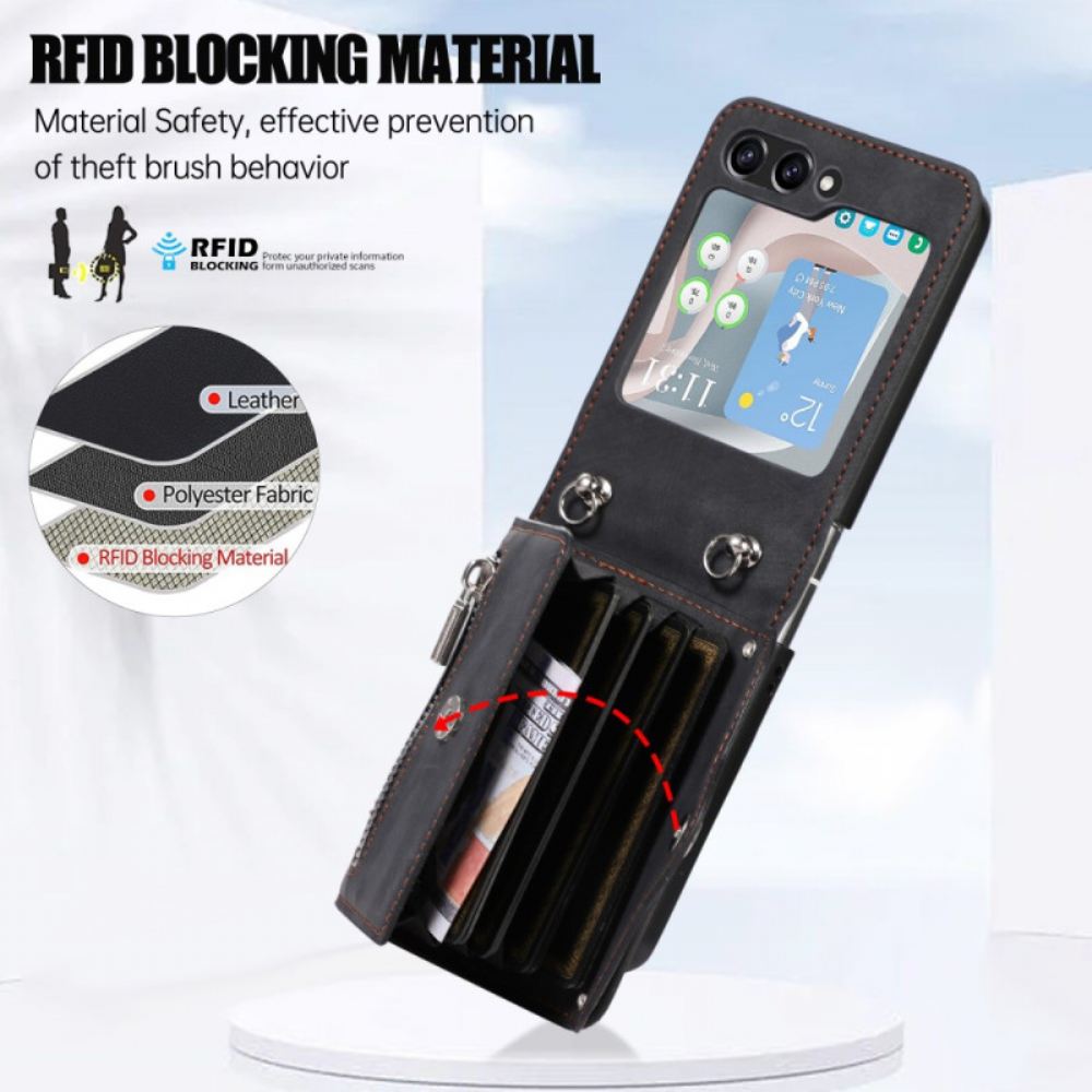 Kryt Samsung Galaxy Z Flip 7 Peněženka Se Šňůrkou Na Krk A Ramenním Popruhem