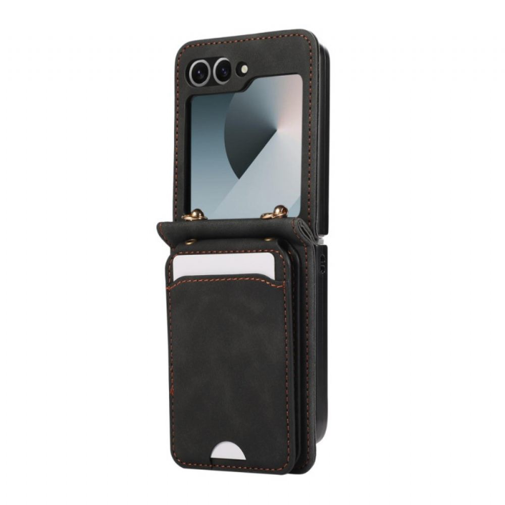 Pouzdro Na Samsung Galaxy Z Flip 7 Pouzdro Na Karty S Koženým Efektem A Ramenní Popruh