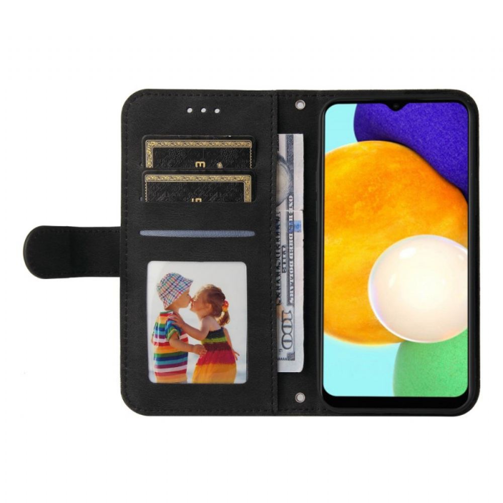 Kožené Pouzdro Na Samsung Galaxy A03s Nýt A Řemínek Z Imitace Kůže