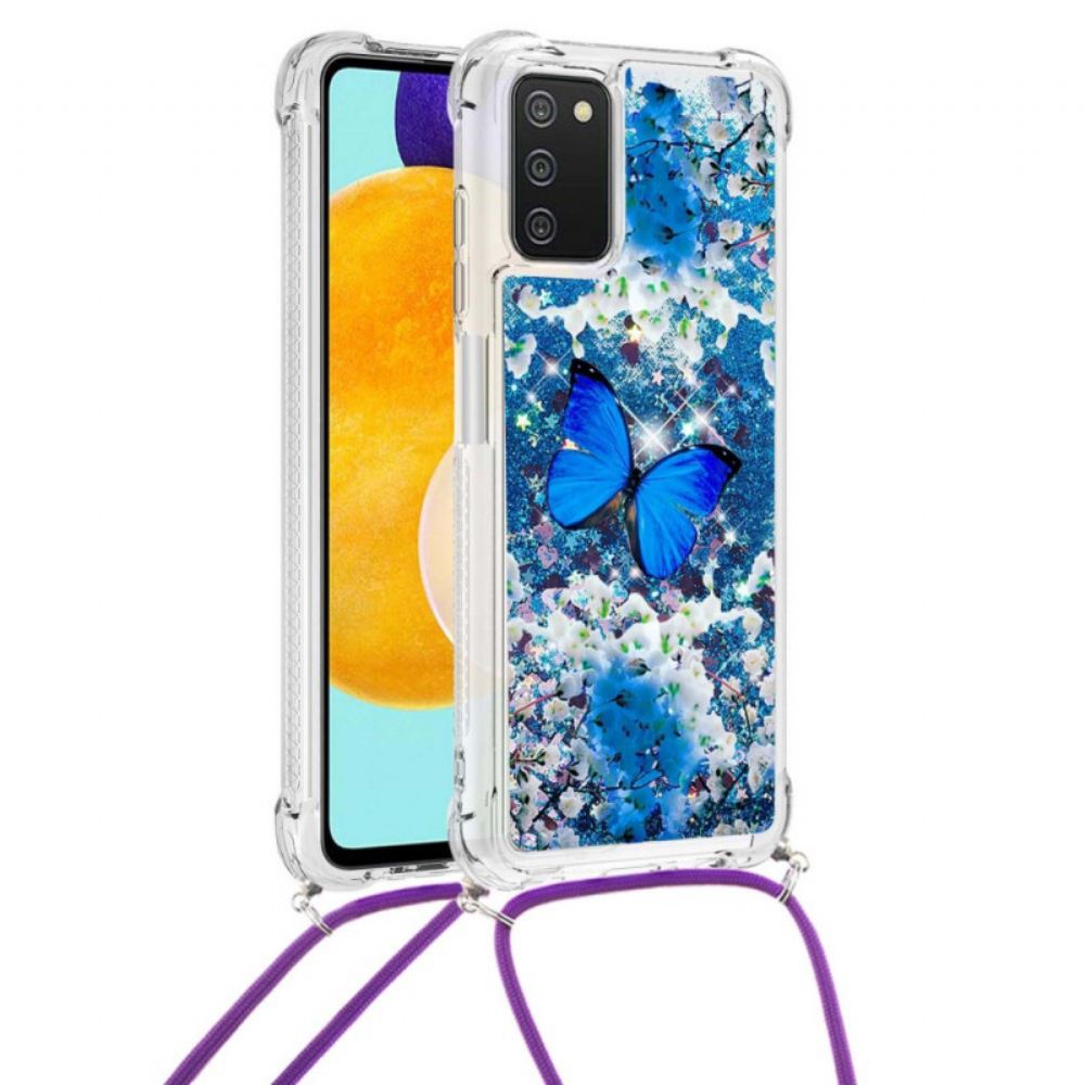 Kryt Na Samsung Galaxy A03s Na Lana Stahovací Šňůrka S Flitry Motýla