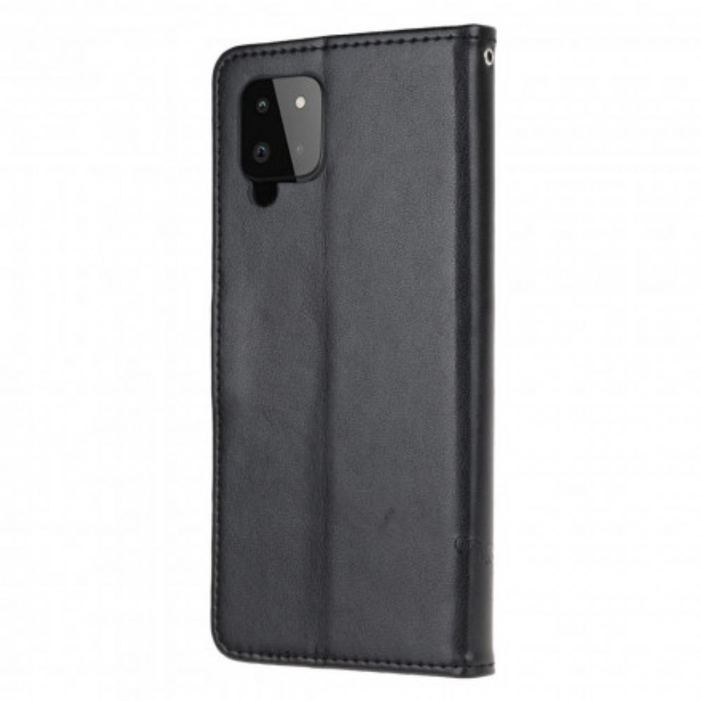 Flipové Pouzdro Na Samsung Galaxy A22 4G Na Lana Motýli A Květiny Strappy