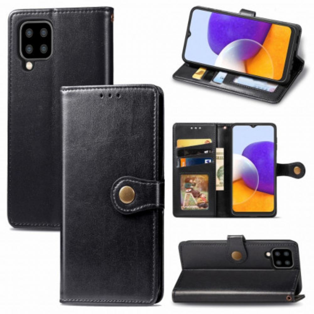 Flipové Pouzdro Na Samsung Galaxy A22 4G Umělá Kůže A Vintage Spona