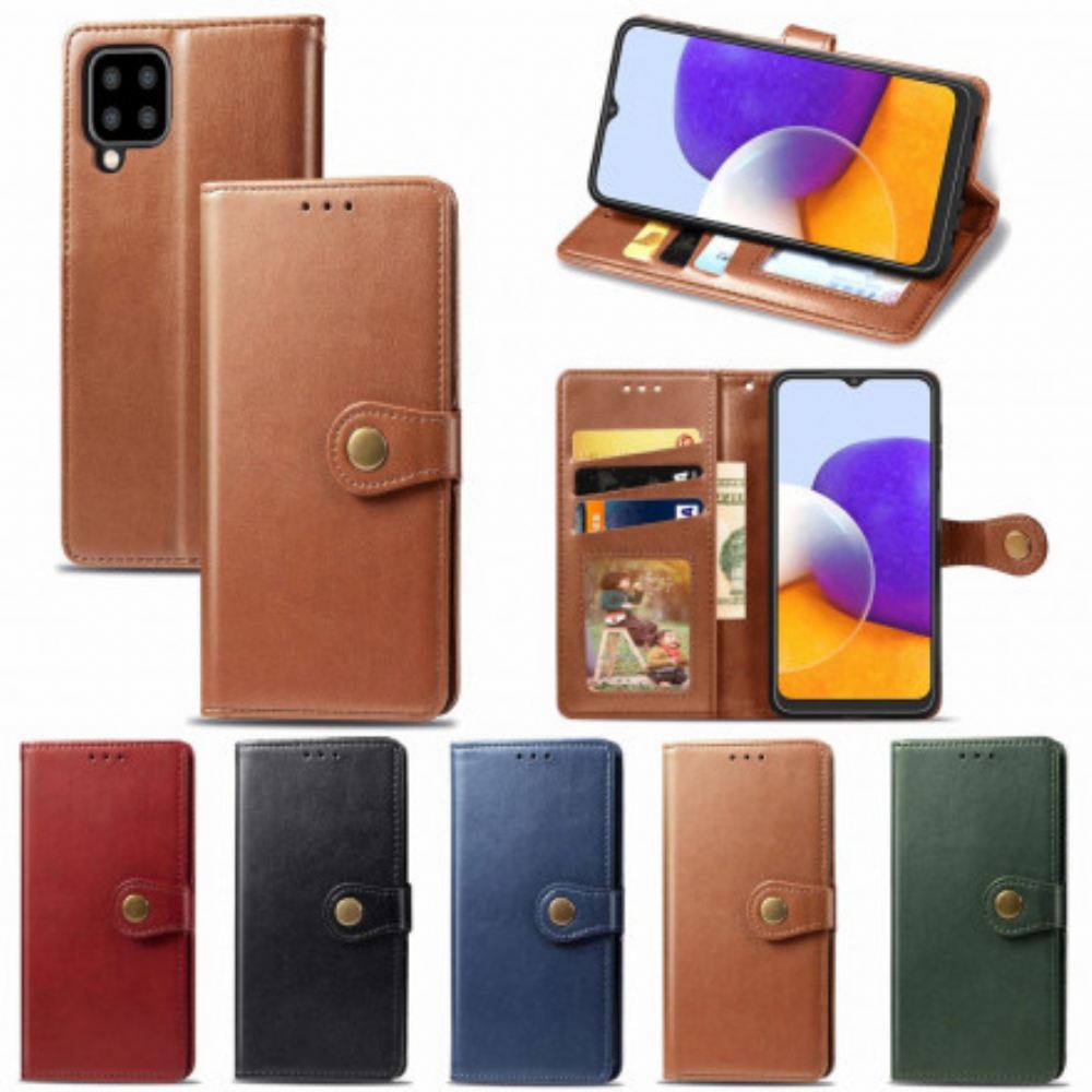 Flipové Pouzdro Na Samsung Galaxy A22 4G Umělá Kůže A Vintage Spona