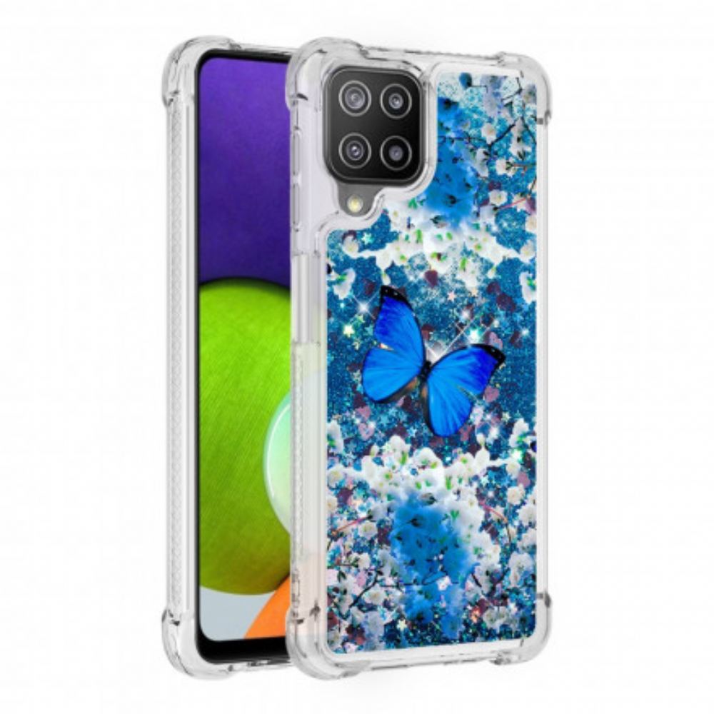 Kryty Na Mobil Na Samsung Galaxy A22 4G Třpytivé Modré Motýly