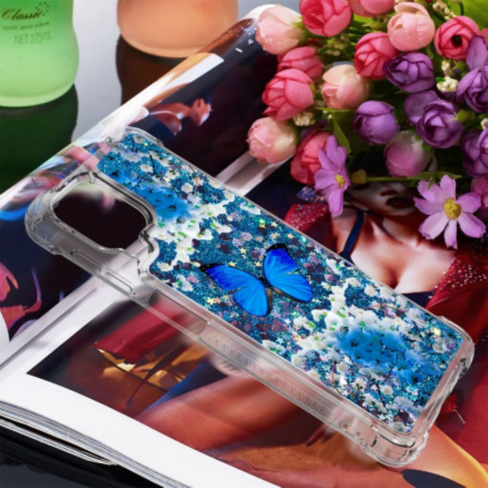 Kryty Na Mobil Na Samsung Galaxy A22 4G Třpytivé Modré Motýly
