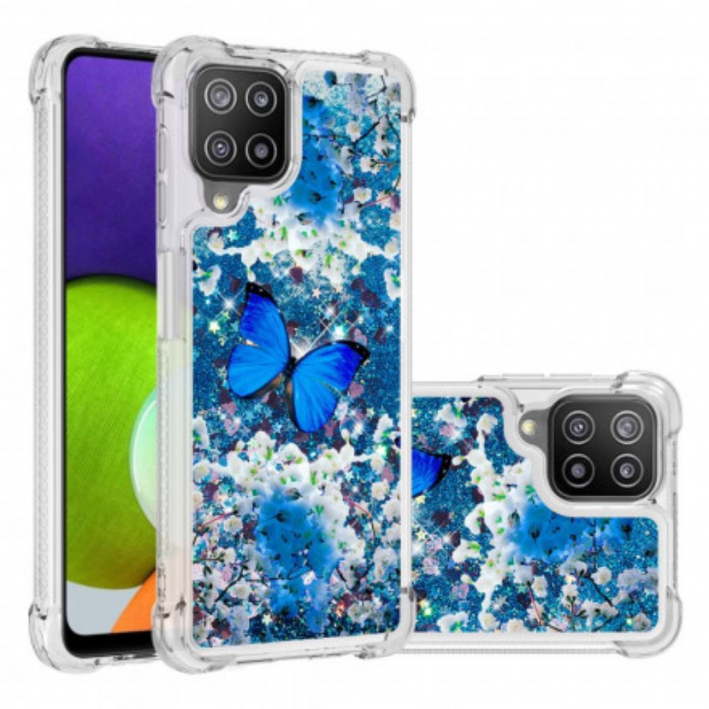 Kryty Na Mobil Na Samsung Galaxy A22 4G Třpytivé Modré Motýly