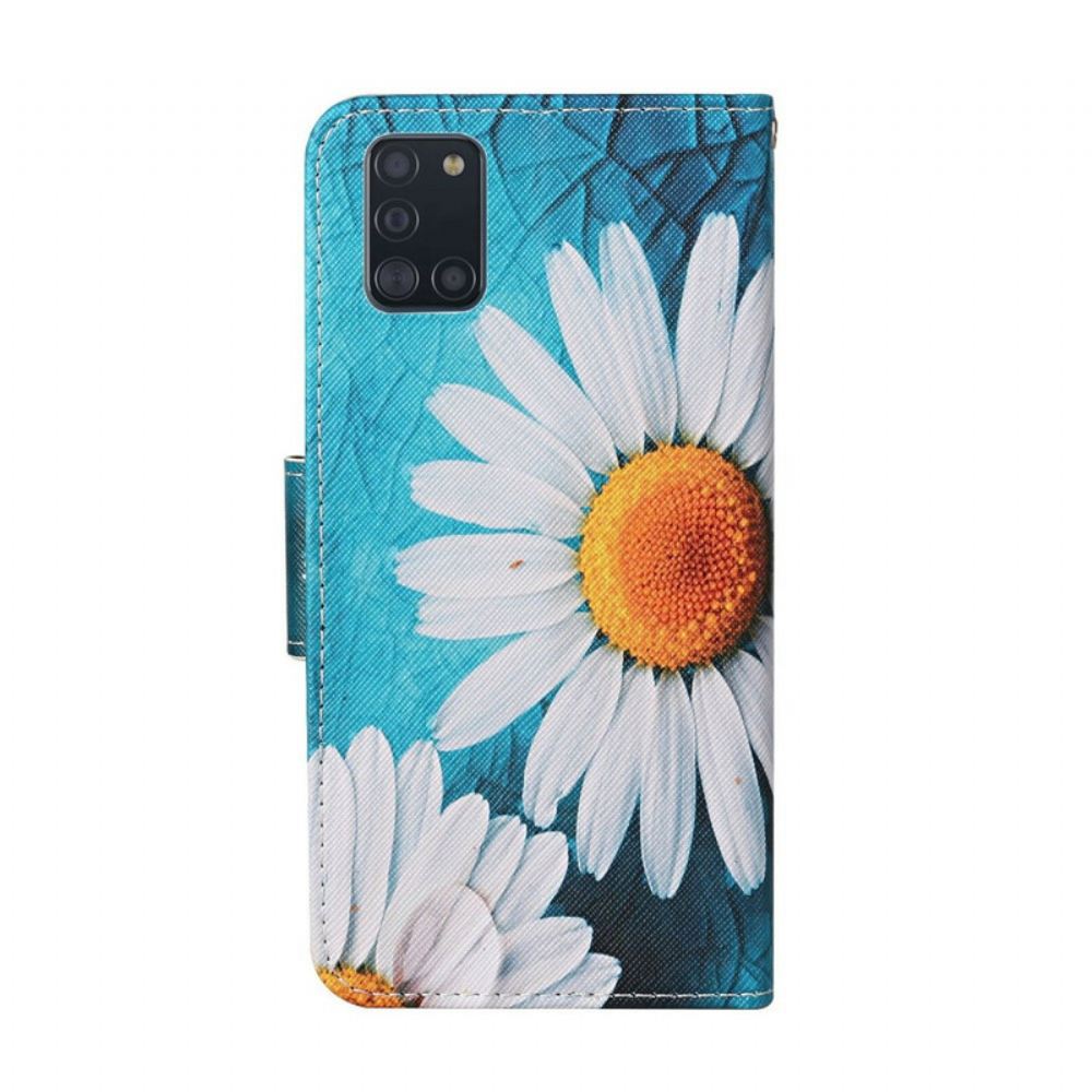 Flipové Pouzdro Na Samsung Galaxy A31 Mistrovské Květiny S Popruhem