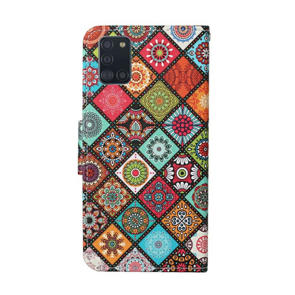 Flipové Pouzdro Na Samsung Galaxy A31 Patchworkové Mandaly Se Šňůrkou