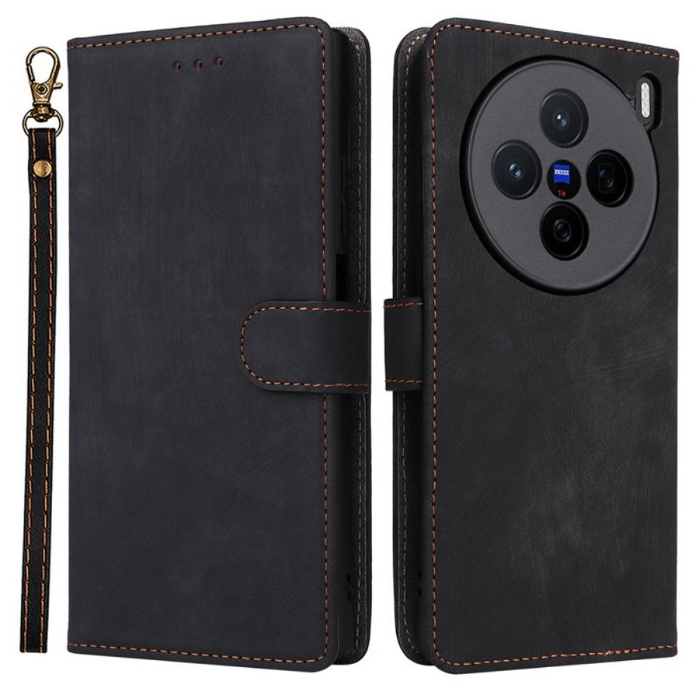 Peněženková Pouzdra Vivo X200 Kryty Na Mobil Semišový Efekt S Popruhem