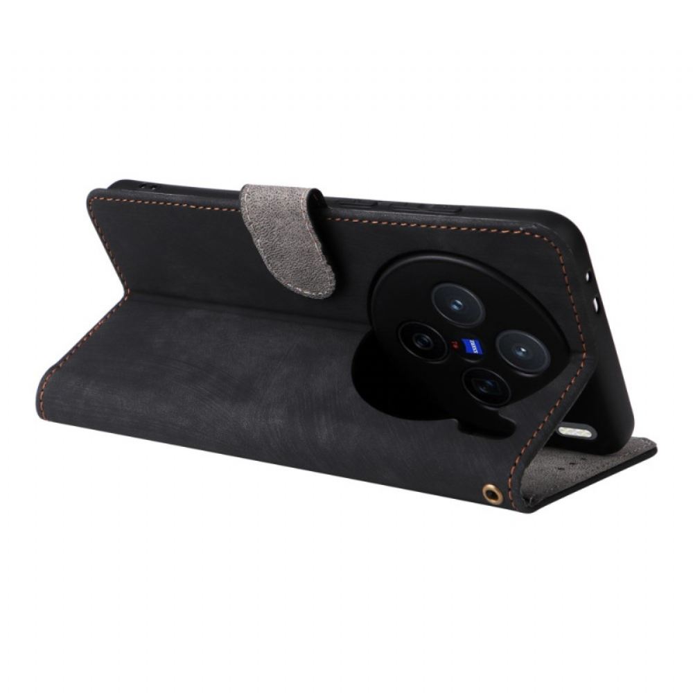 Peněženková Pouzdra Vivo X200 Kryty Na Mobil Semišový Efekt S Popruhem