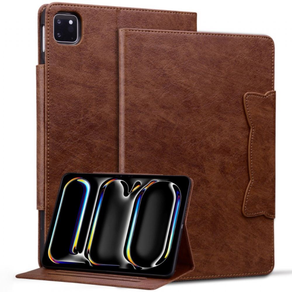 Kožený Kryt iPad Pro 13 (2024) Magnetická Spona Cat Design