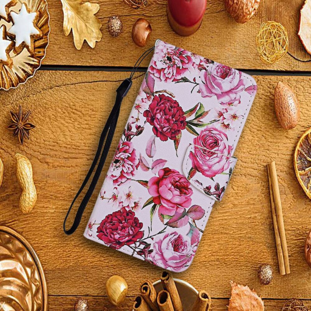 Flipové Pouzdro Na Huawei P Smart 2021 Mistrovské Květiny S Popruhem