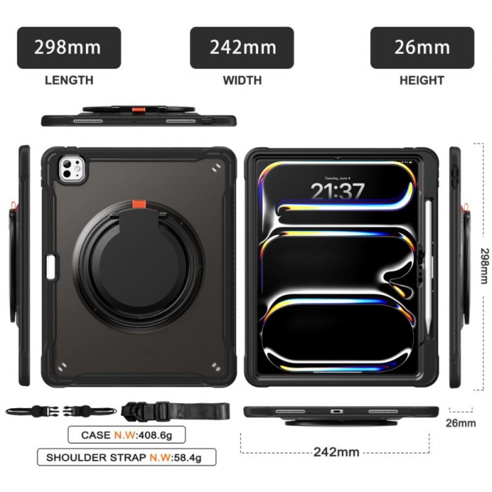 Kryt iPad Pro 13 (2025) Kryty Na Mobil Otočný Stojan A Ramenní Popruh