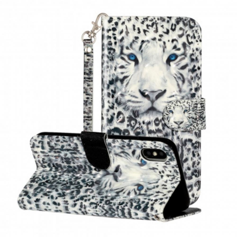 Flipové Pouzdro Na iPhone X / XS Na Lana Bodová Světla Tiger Light Strap