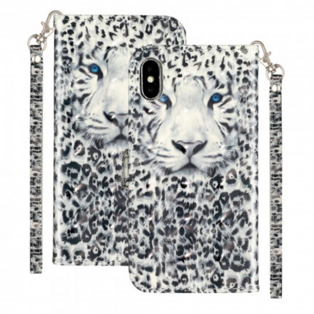 Flipové Pouzdro Na iPhone X / XS Na Lana Bodová Světla Tiger Light Strap