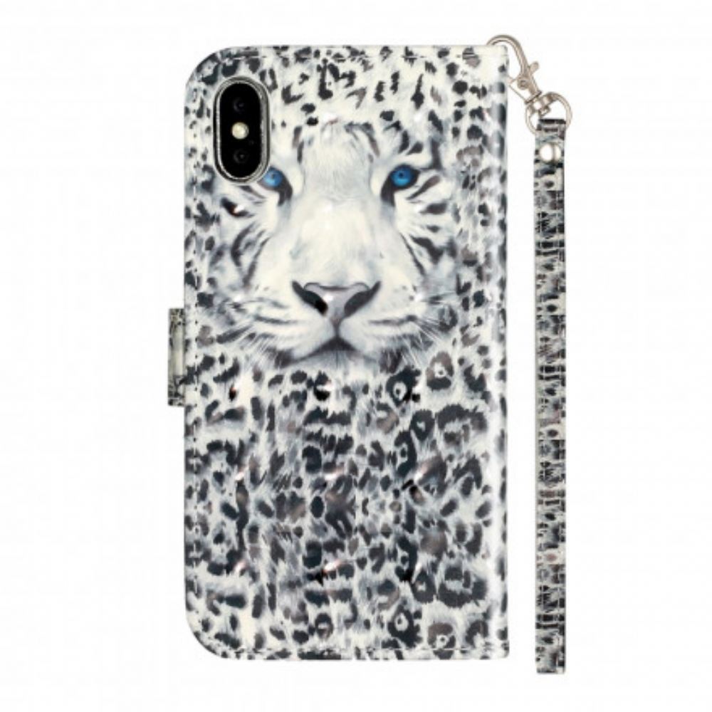 Flipové Pouzdro Na iPhone X / XS Na Lana Bodová Světla Tiger Light Strap