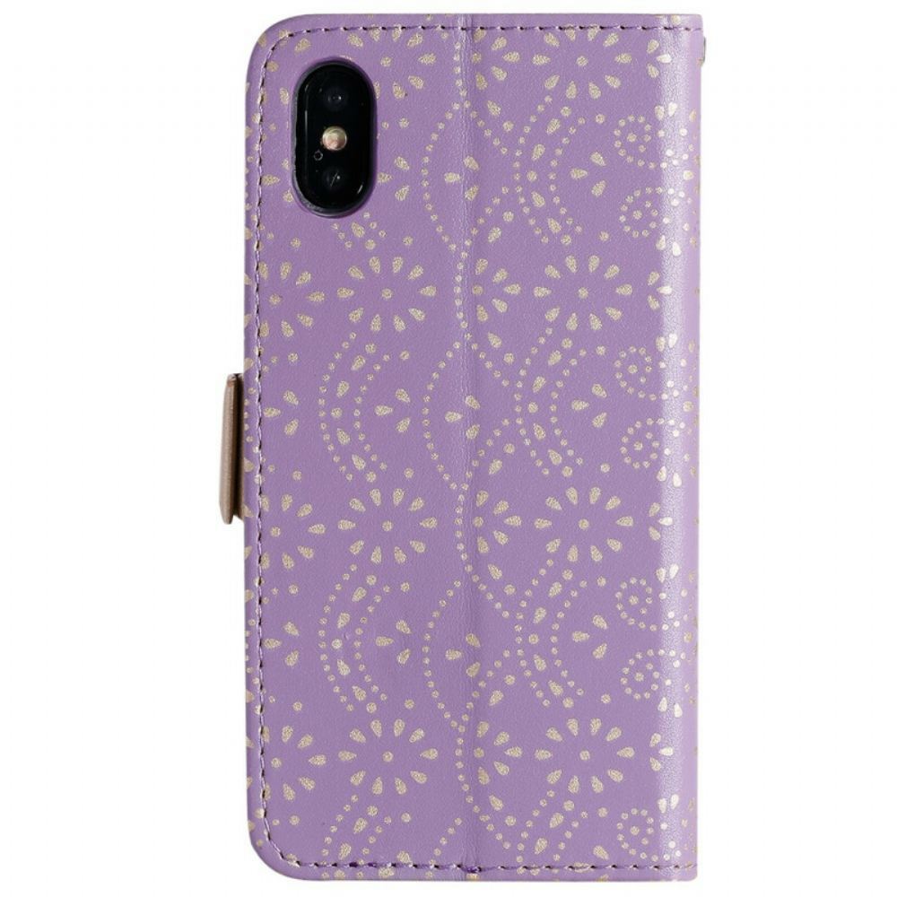 Flipové Pouzdro Na iPhone X / XS Na Lana Peněženka Na Mince S Krajkovým Řemínkem