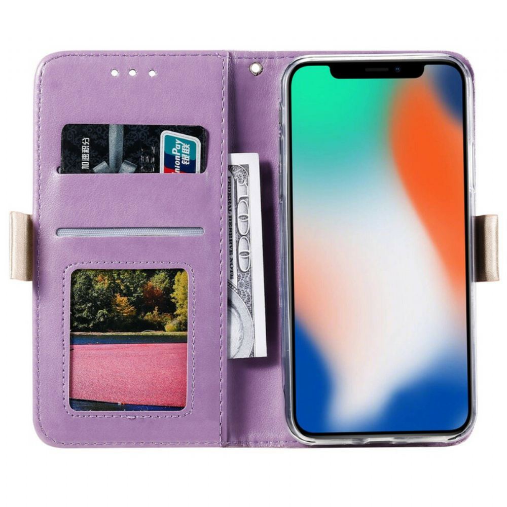 Flipové Pouzdro Na iPhone X / XS Na Lana Peněženka Na Mince S Krajkovým Řemínkem