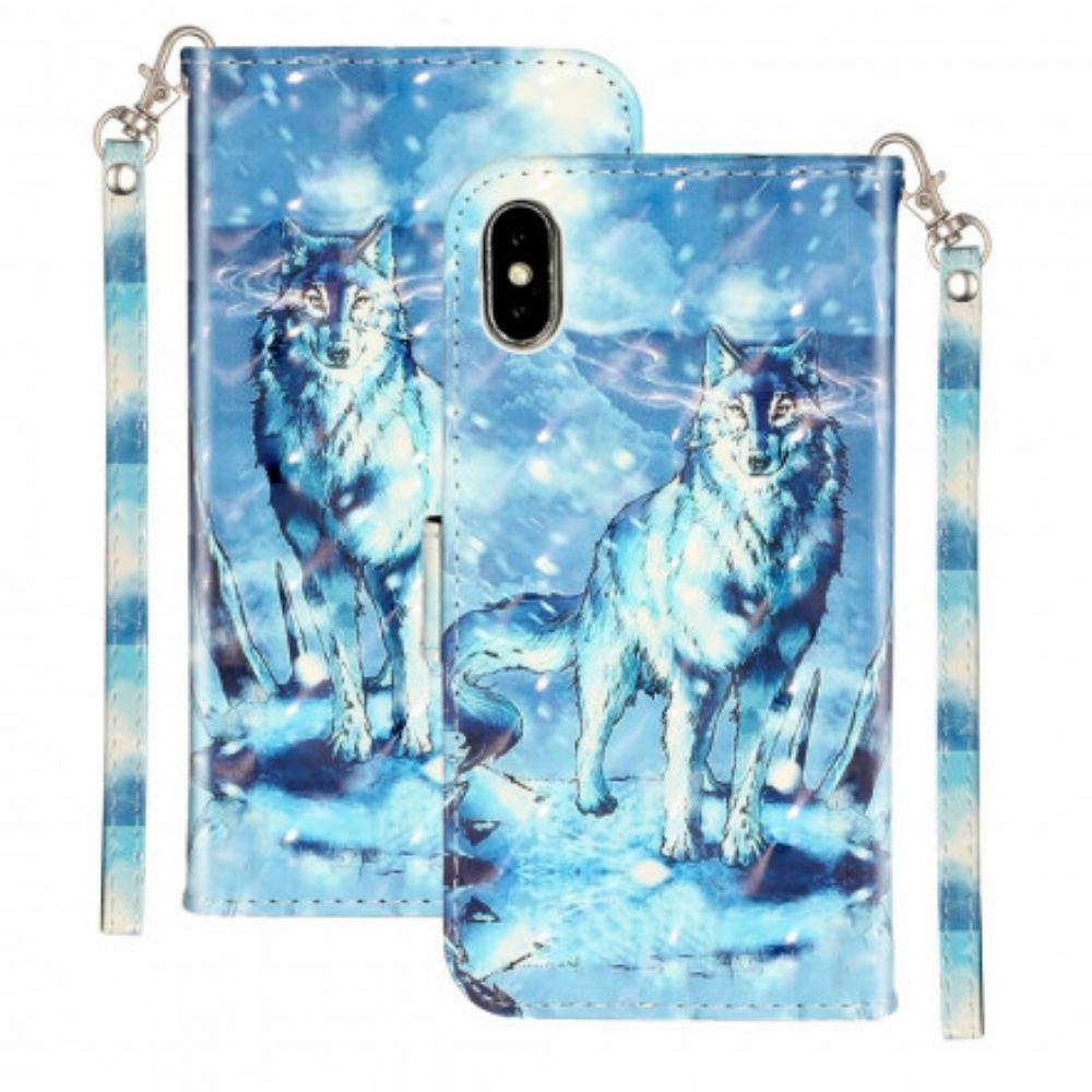 Flipové Pouzdro Na iPhone X / XS Na Lana Světelné Reflektory Wolf S Popruhem