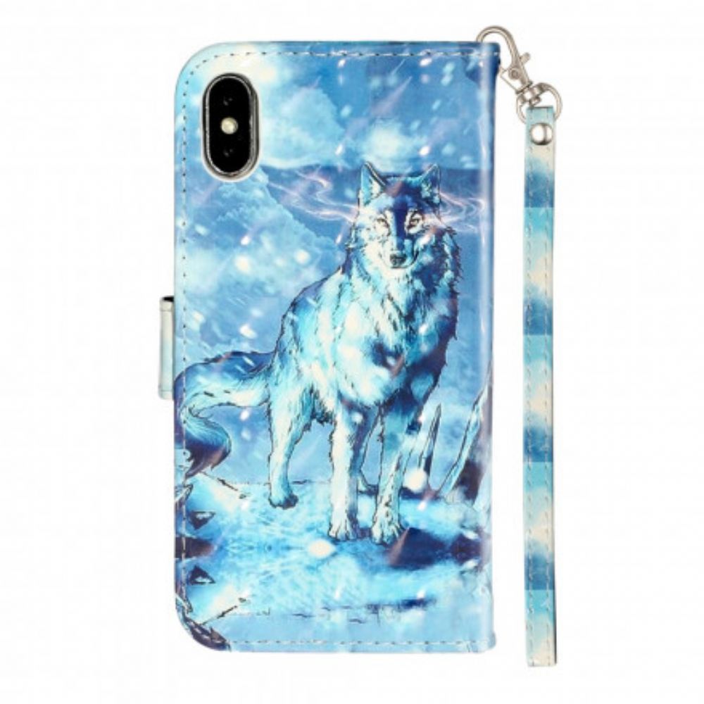 Flipové Pouzdro Na iPhone X / XS Na Lana Světelné Reflektory Wolf S Popruhem