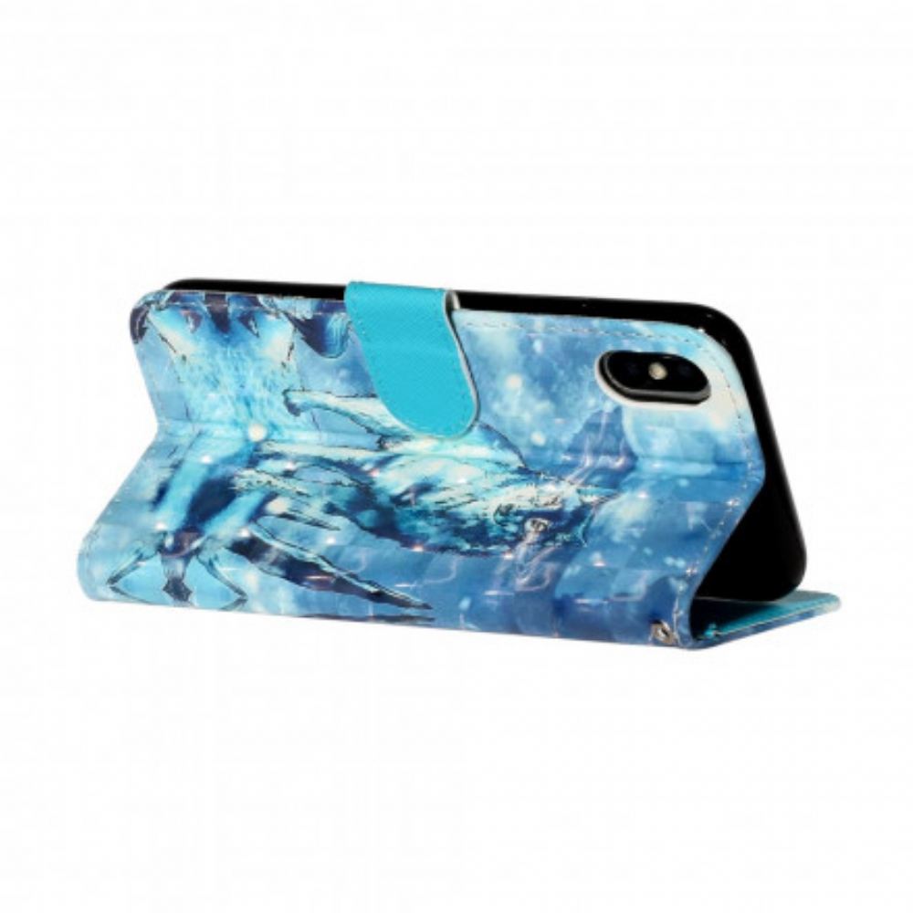 Flipové Pouzdro Na iPhone X / XS Na Lana Světelné Reflektory Wolf S Popruhem