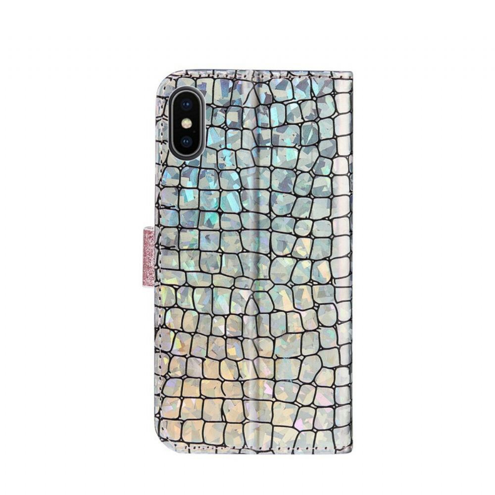 Kožené Pouzdro Na iPhone X / XS Krokodýlí Diamanty