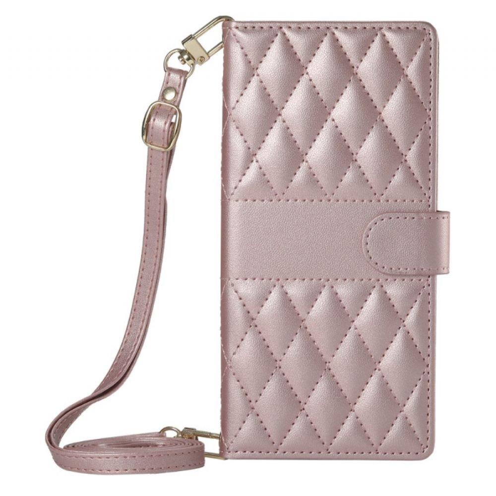 Kožený Kryt Na Oppo Reno 14 Pro 5g Prošívané S Popruhem A Ramenním Popruhem