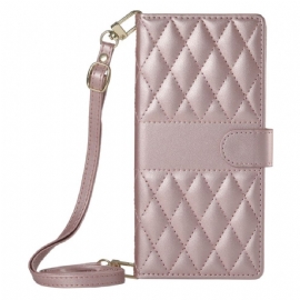 Kožený Kryt Na Oppo Reno 14 Pro 5g Prošívané S Popruhem A Ramenním Popruhem