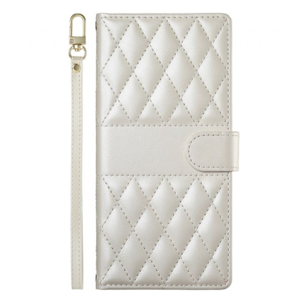 Kožený Kryt Na Oppo Reno 14 Pro 5g Prošívané S Popruhem A Ramenním Popruhem