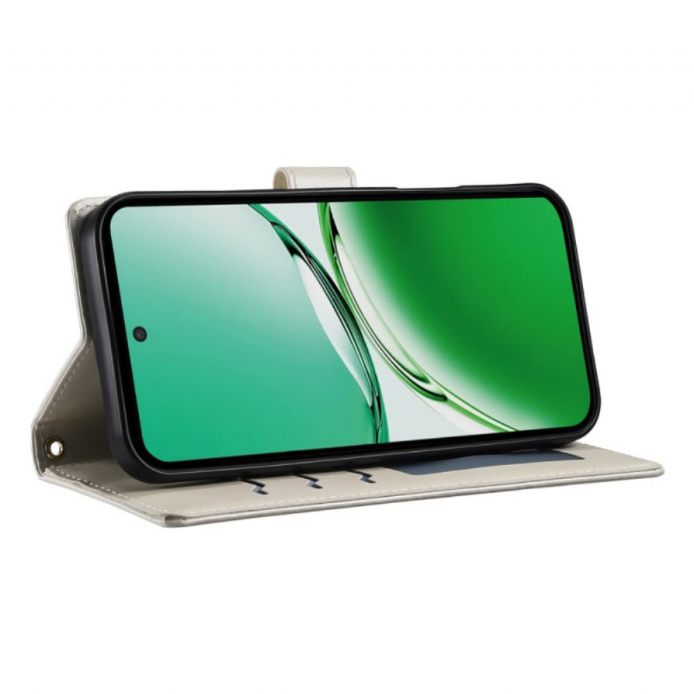 Kožený Kryt Na Oppo Reno 14 Pro 5g Prošívané S Popruhem A Ramenním Popruhem