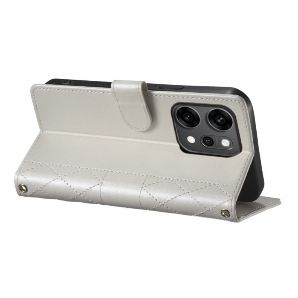 Kožený Kryt Na Oppo Reno 14 Pro 5g Prošívané S Popruhem A Ramenním Popruhem