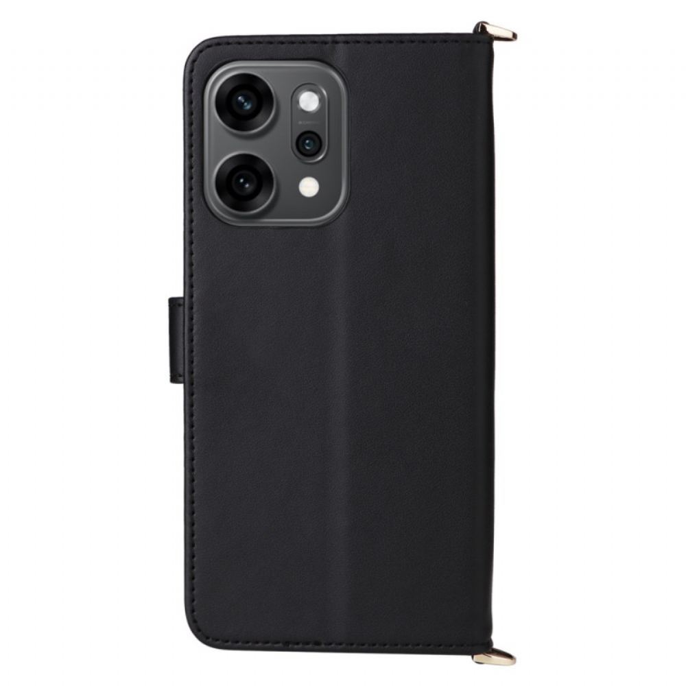 Kožený Kryt Na Oppo Reno 14 Pro 5g Prošívané S Řemínkem A Poutkem Na Zápěstí