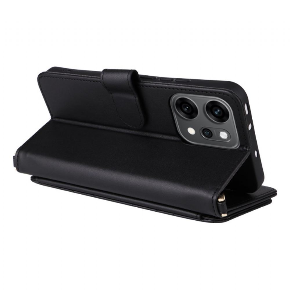 Kožený Kryt Na Oppo Reno 14 Pro 5g Prošívané S Řemínkem A Poutkem Na Zápěstí