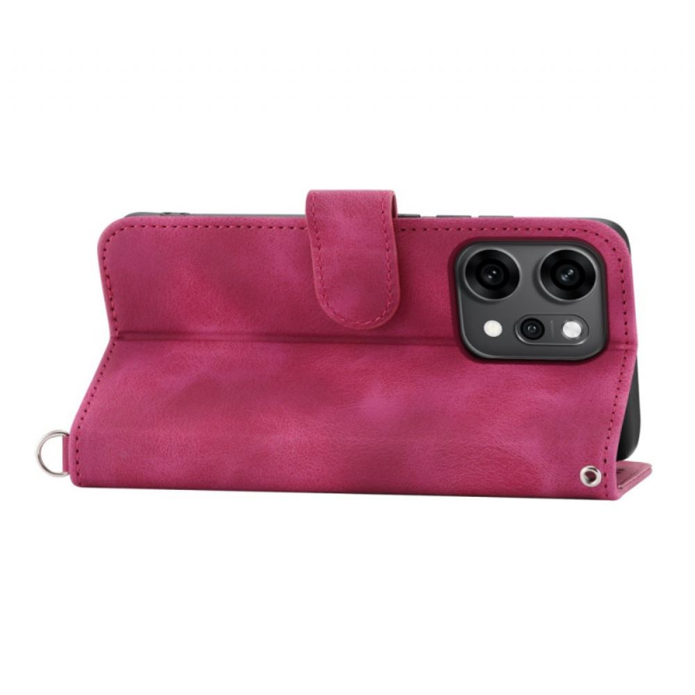 Kožený Kryt Oppo Reno 14 Pro 5g Krajkový Semišový Efekt S Popruhem A Ramenním Popruhem