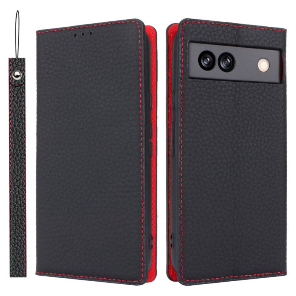 Kožené Pouzdro Folio Google Pixel 8a Textura Litchi S Popruhem