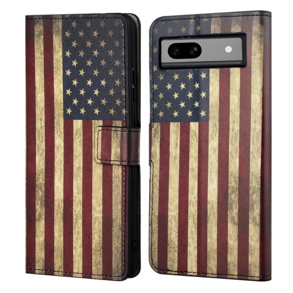 Kožený Kryt Google Pixel 8a Americká Vlajka